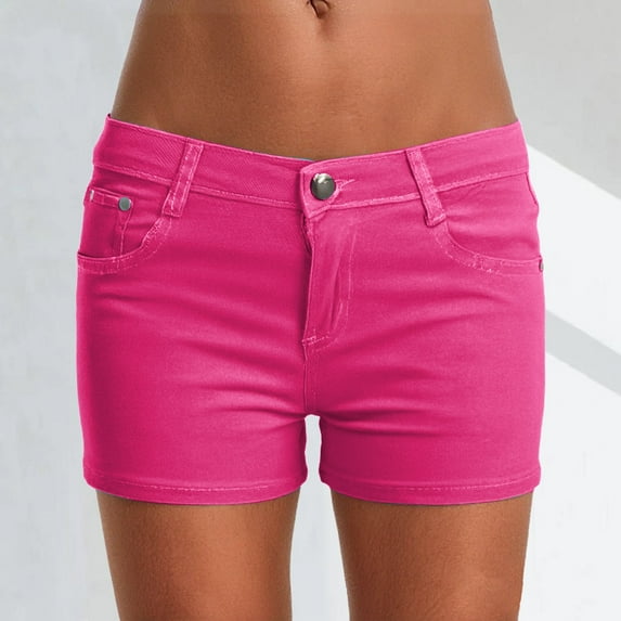 BLOCLOALO Denim Shorts Casual Shorts Summer 2025 Women's Candy White Denim Shorts Fit Colorful Denim Pants Mid Rise Shorts Cargo Shorts Jean Shorts Hot Pink 31
