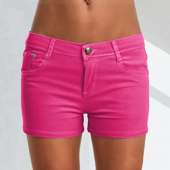 BLOCLOALO Denim Shorts Casual Shorts Summer 2025 Women's Candy White Denim Shorts Fit Colorful Denim Pants Mid Rise Shorts Cargo Shorts Jean Shorts Hot Pink 28