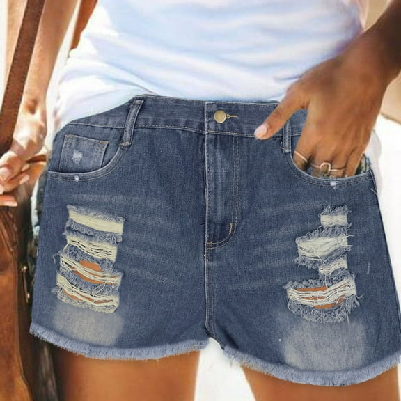 BLOCLOALO Denim Shorts Stretch Shorts Women Summer Pants Jeans High Waist Slim Hole Shorts Pants High Waisted Shorts Lightweight Shorts Jean Shorts Blue S