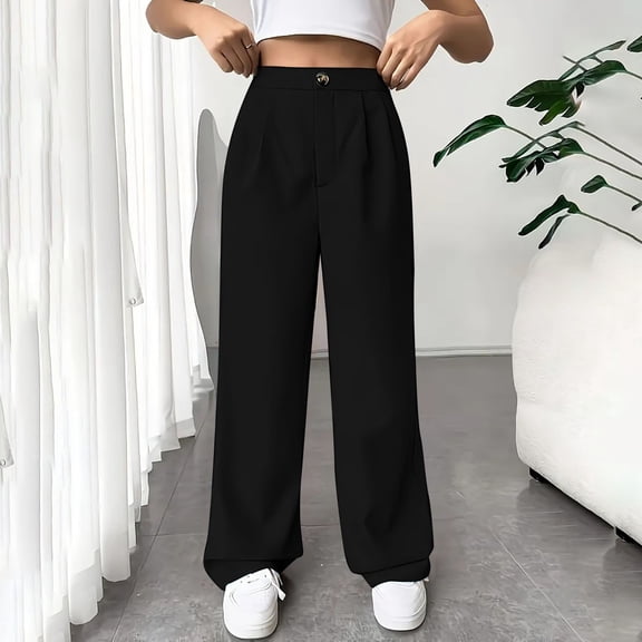 BLOCLOALO Dress Pants Baggy Pants Womens Casual Wide Leg Dress Pants High Waist Tailored Down Trousers with Pockets Wide Leg Pants Palazzo Pants Comfortable Pants Black L