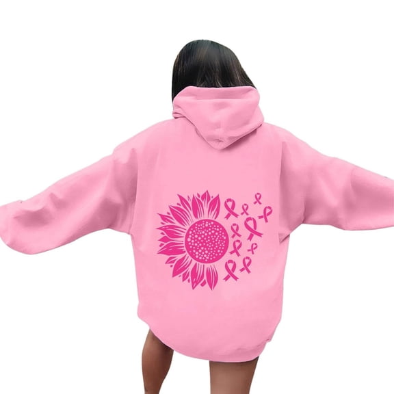 BLOCLOALO Graphic Hoodies Ribbon Sweatshirt Cancer Fight Awareness Pullover Faith Casual Long Sleeve Coat Outwear Pink S