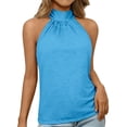 thumbnail image 1 of BLOCLOALO Halter Neck Tank Top Sleeveless Pleated Halter Tops Casual Cami Blouse Elegant Business Work Sleeveless Undershirt Dressy Casual Comfy Plain Lightweight Breathable Shirts Sky Blue S, 1 of 7