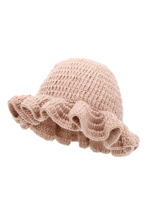 Handmade Crochet Ruffled Knitted Bucket Hats for Unisex Fashionable Colorful Wide Brimmed Hat with Flounced Edge Khaki One Size