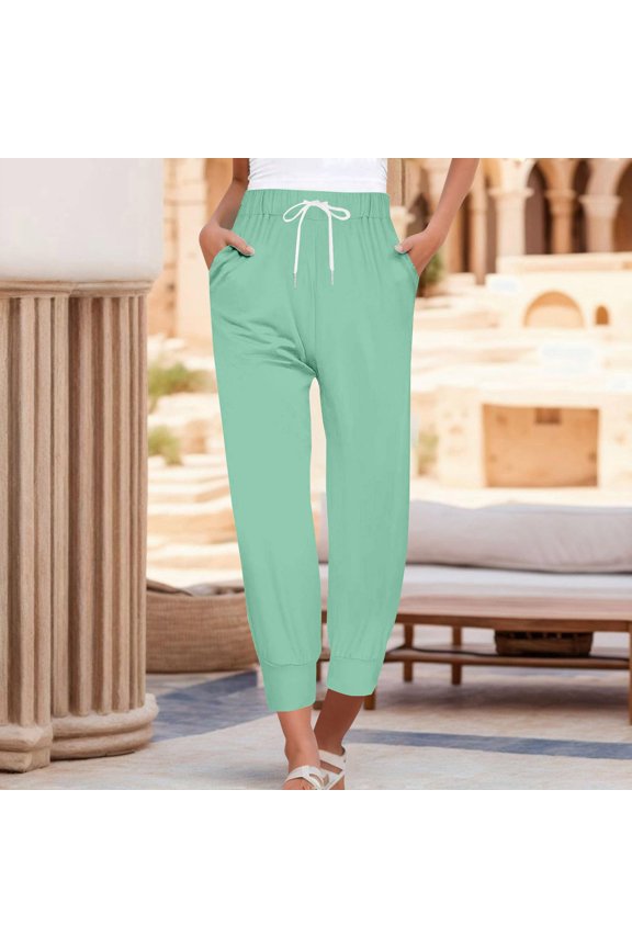 Harem Pants High Waisted Pants Sweatpants for Women Pants Drawstring Casual Fashion Solid Color Cropped Pants Stretch Pants Pants with Pockets Comfortable Pants Mint Green L