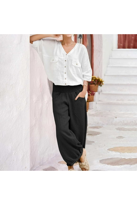 Harem Pants Linen Pants Summer Pants Lightweight Fabric Pants Casual Pants Beach Pants Plain Comfortable Harem Muslim Pants High Waisted Pants Wide Leg Pants Pants Trendy Black Xxl