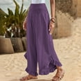 thumbnail image 1 of BLOCLOALO Harem Pants Wide Leg Pants Linen Pants Summer Smocked Waist Ruffle Palazzo Pants Boho Flowy Beach Vacation Pant with High Waisted Pants Cropped Pants Elastic Waist Pants Purple L, 1 of 9