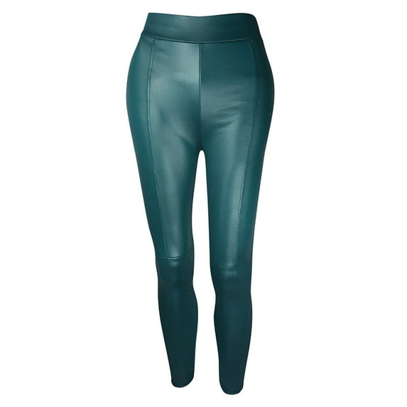 BLOCLOALO Leggings Workout Pants Fashion Womens Solid Splice Casual Trousers Leather Tight Leggings Pants Thick Yoga Pants Sweatpants Joggers for Women Blue Xl