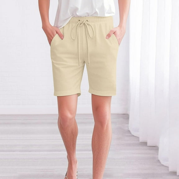 BLOCLOALO Linen Shorts Casual Shorts Shorts for Women Knee Length Cotton Linen Elastic Waist Drawstring Shorts Summer Pants Long Shorts for Women Long Shorts for Women Comfy Shorts Beige L