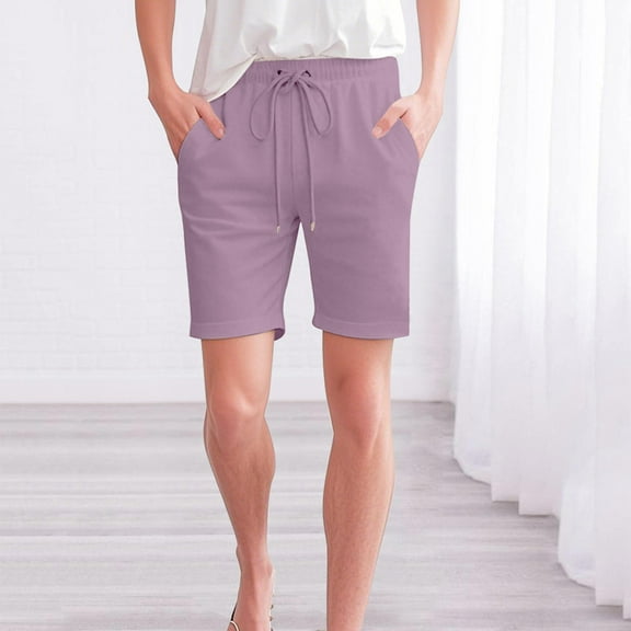 BLOCLOALO Linen Shorts Casual Shorts Shorts for Women Knee Length Cotton Linen Elastic Waist Drawstring Shorts Summer Pants Long Shorts for Women Long Shorts for Women Comfy Shorts Hot Pink Xxl
