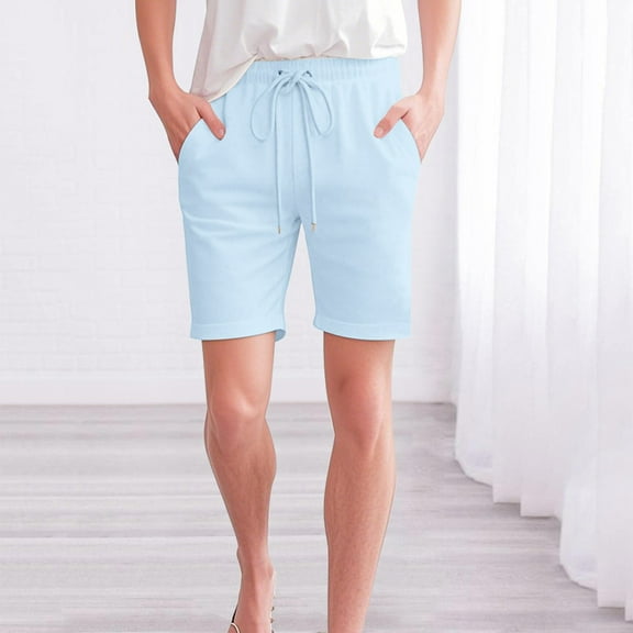 BLOCLOALO Linen Shorts Casual Shorts Shorts for Women Knee Length Cotton Linen Elastic Waist Drawstring Shorts Summer Pants Long Shorts for Women Long Shorts for Women Comfy Shorts Sky Blue 3Xl