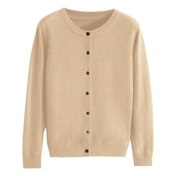 BLOCLOALO Long Sleeve Cardigan for Women Button Up Sweaters Womens Basic Crew Neck Long Sleeve Button Down Cardigan Tunic Tops Shrug Cardigan Loose Cardigan Khaki M