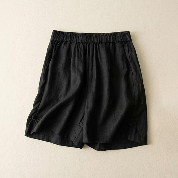BLOCLOALO Pajama Shorts Lounge Shorts High Waist Straight Pants Comfortable Breathable Cotton and Linen Fashionable Casual Shorts Elastic Waist Shorts Loose Shorts Shorts with Pockets Black M
