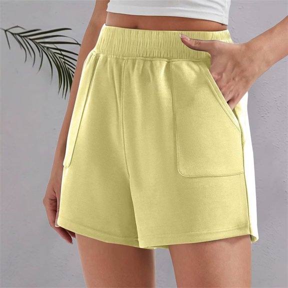 BLOCLOALO Pants with Pockets Athletic Pants Summer Korean Version Sports Shorts Loose Waist Slimming Versatile Outerwear Solid Color Sports Shorts Cotton Pants Elastic Waist Casual Pants Yellow Xl