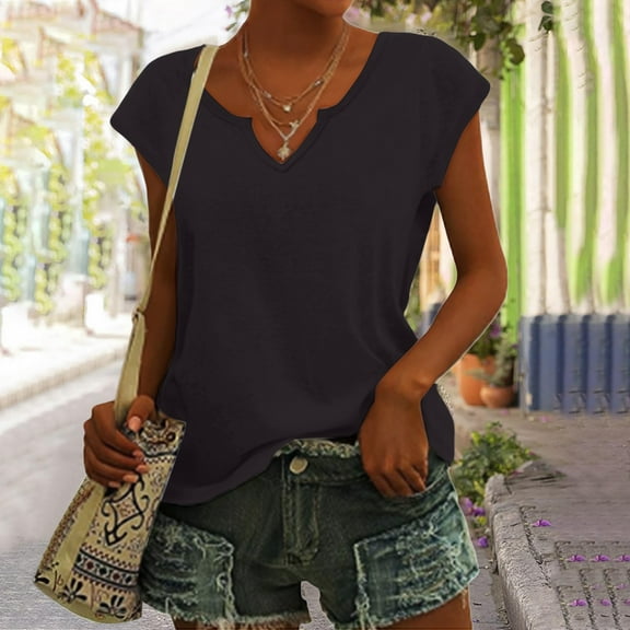 BLOCLOALO T Shirts Blouses Casual Summer Tops for Women T Shirts Beach Vacation Fashion Spring Business Casual Outfits Workout Boho Clothes Workout Tank Tops Woman Basic Tops Summer Tops Black Xl
