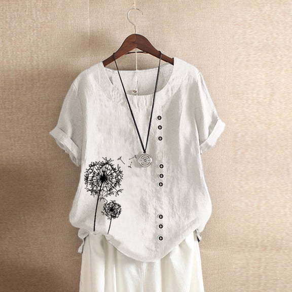 BLOCLOALO T-Shirts Button Down Shirts T-Shirt Loose Button Casual Boho Size Plus Tanic Tops Daily Blouse Womens Women's Blouse Loose Fitting Tops Loose Fitting Tops Oversized Tshirts White 4Xl