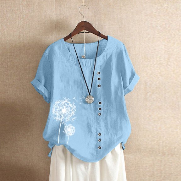 BLOCLOALO T-Shirts Button Down Shirts T-Shirt Loose Button Casual Boho Size Plus Tanic Tops Daily Blouse Womens Women's Blouse Loose Fitting Tops Loose Fitting Tops Oversized Tshirts Light Blue S