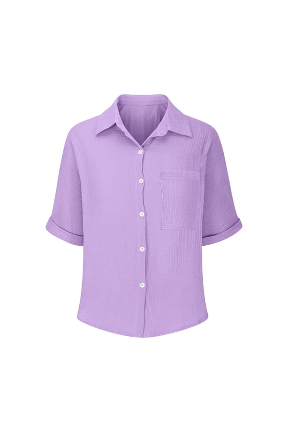 T-Shirts Button Down Shirts Womens Blouses Casual Tops Batwing Sleeve Pocket Patched Shirt Casual Work T Shirts Double Layer Wrinkled Fabric Blouses Casual Tunic Tops Trendy Tops Purple Xxl
