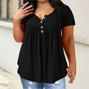 BLOCLOALO T Shirts Flowy Tops 2025 Summer New Plus Size Women's Clothing Slimming Belly Covering Loose Short Sleeved Top Plus Size T Shirt Short Sleeve Shirts Trendy Tops Summer Blouses Black L