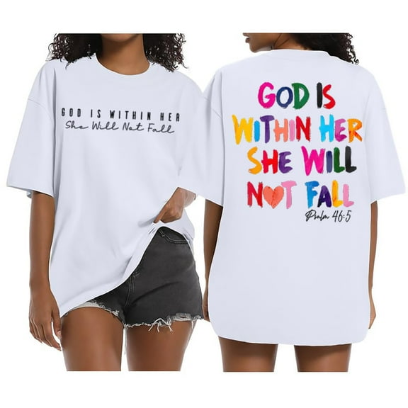 BLOCLOALO T Shirts Graphic Tees for Women Oversized Shirts for Women Shirt Verse T Shirt God Is within Her Tees Inspirational Tops Short Sleeve Shirts Womens Blouses Casual Summer Tops White S