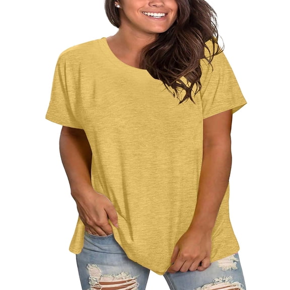BLOCLOALO T Shirts Tunic Tops Plus Size Round Neck Short Sleeve T Shirt for Women; Summer Loose T Shirt Casual Top. Plus Size Tops Flowy Tops for Women Short Sleeve Blouses for Women Yellow 4Xl