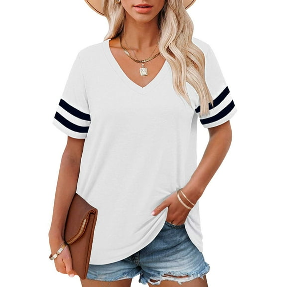 BLOCLOALO T Shirts Tunic Tops Plus Size V Neck T Shirts Women Short Sleeve Tops Casual Summer Tshirts Loose Fit Tee V Neck Blouses Plus Size Tops for Women Short Sleeve Blouses for Women White 4Xl