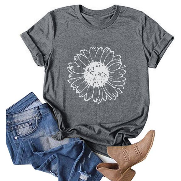 BLOCLOALO T Shirts for Women Graphic Tees for Women Blouse Sleeves Printing Tops Casual T-Shirt Women O-Neck Loose Short Women's Blouse Short Sleeve Shirts Womens Blouses Casual Summer Tops Grey L