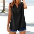 thumbnail image 1 of BLOCLOALO Tank Tops Tunic Tops Loose Button Shirt Top Stand Solid Color Sleeve Collar Casual Women's Shirt Women's Shirt V Neck Blouses for Women Cotton Blouse Loose Tank Tops for Women Black L, 1 of 9