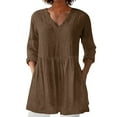 thumbnail image 1 of BLOCLOALO Tunic Tops Flowy Tops for Women Women's Spring and Summer New Cotton and V Neck Mid Sleeve Mid Length T Shirt V Neck Blouses for Women Cotton Blouse Tops for Women Trendy Coffee Xxl, 1 of 4