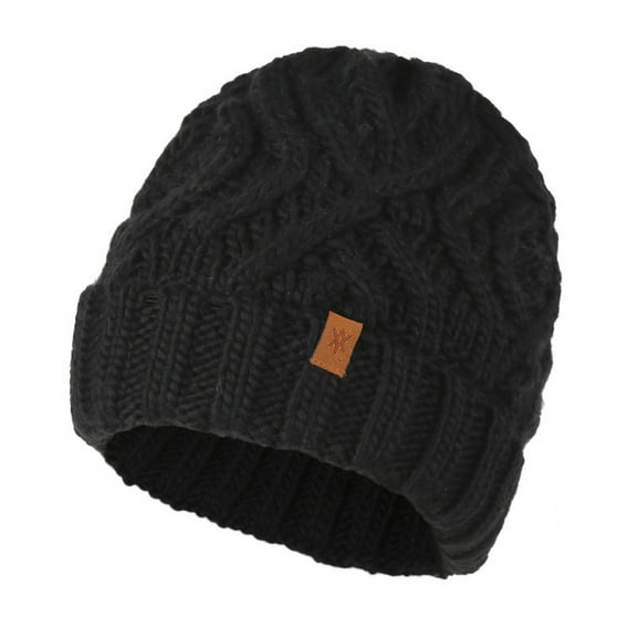 BLOCLOALO Unisex Beanie Cap Chunky Knit Warm Winter Cap Daily Rib Cuff Beanie Skull Stocking Caps for Guys Thermal Snow Hat Heated Cuffed Gift Black One Size