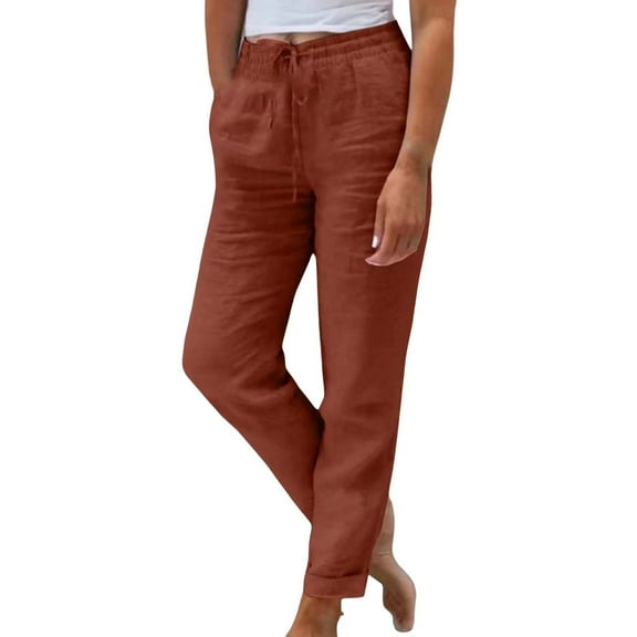 BLOCLOALO Wide Leg Pants Casual Pants Cotton Linen Pants Trendy Pants Lounge Pants Sweatpants Drawstring Pants with Pockets Yoga Pants Breathable Pants Professional Pants Hiking Pants Red Xl