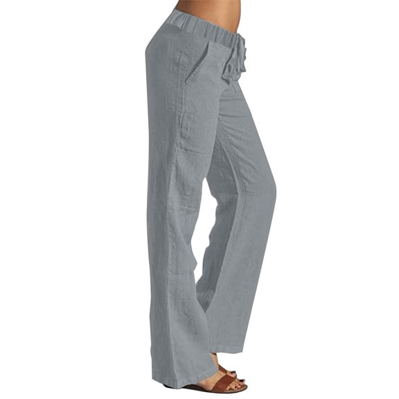 BLOCLOALO Wide Leg Pants Linen Pants Cotton Linen Travel Pants High Waisted Pants Beach Trousers Casual Pants Sweatpants with Pockets Comfortable Work Pants Stretchy Pants Travel Pants Grey 4Xl