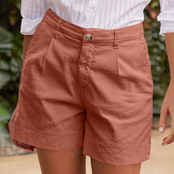 BLOCLOALO Wide Leg Pants Linen Shorts Linen Shorts for Women Summer High Waisted Button Fly Shorts Baggy Business Casual Work Shorts with Pockets Loose Shorts Lounge Shorts Shorts with Pockets Red S