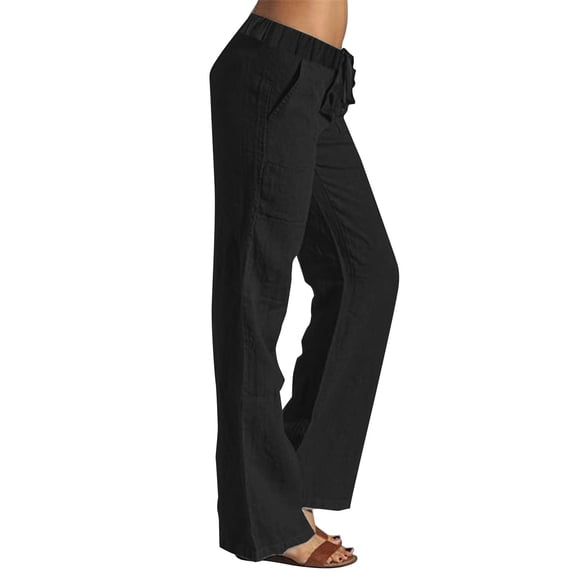 BLOCLOALO Wide Leg Pants Trendy Pants Cotton Linen Travel Pants High Waisted Pants Beach Trousers Casual Pants Sweatpants with Pockets Office Pants Workout Pants Active Pants Black 4Xl