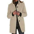 thumbnail image 1 of BLOCLOALO Winter Coats Trendy Stand Collar Button Up Sweaters Wool Cardigan Coats with Pockets Lapel Long Jacket Coat Fashion Casual Open Front Outerwear Plus Size Coat Fitted Warm Cardigans Beige L, 1 of 5