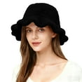 thumbnail image 1 of BLOCLOALO Winter Warm Plush Bucket Hats for Women Solid Color Cute Fisherman Hats with Ruffled Brim Outdoor Sun Hat for Cold Weather Black One Size, 1 of 4
