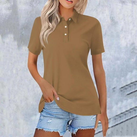 BLOCLOALO Women Blouses Dressy Shirts Womens Summer Tops Fashion Casual Short Sleeve Button Down Collared T Shirts Loose Fit Blouses Short Sleeve Blouses Basic Tops Womens Fitted Tops Coffee Xxl