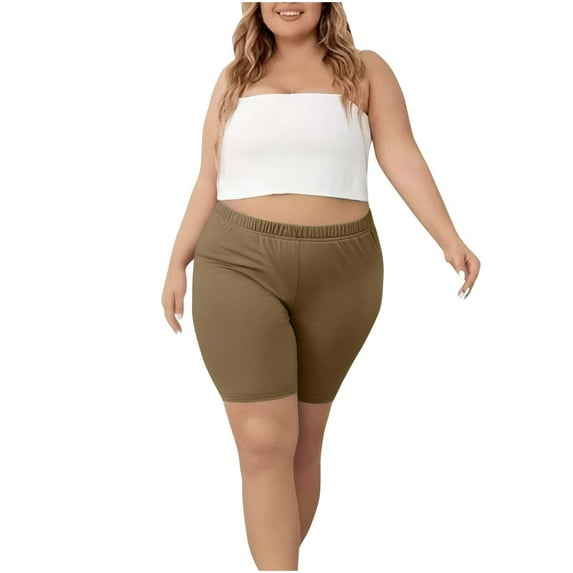 BLOCLOALO Women Bottoms Plus Size Shorts Yoga Shorts Plus Size Lightweight Biker Shorts Workout Leggings Shorts 2025 Slip Shorts for Under Dresses Stretch Shorts Elastic Waist Shorts Khaki 5Xl