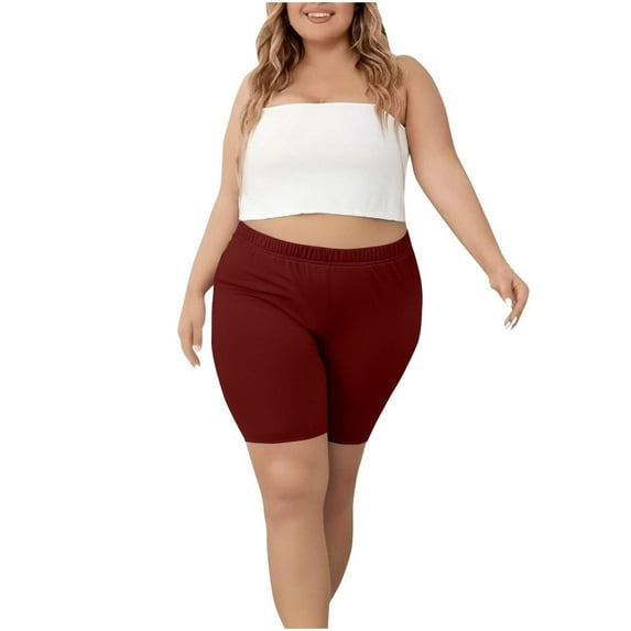 BLOCLOALO Women Bottoms Plus Size Shorts Yoga Shorts Plus Size Lightweight Biker Shorts Workout Leggings Shorts 2025 Slip Shorts for Under Dresses Stretch Shorts Elastic Waist Shorts Red L
