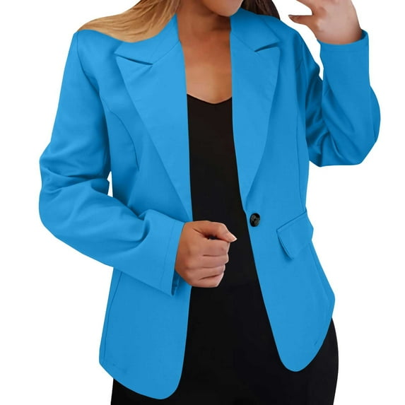BLOCLOALO Women's Blazers Suit Jackets Open Front Cardigan Autumn and Winter Long Sleeved Button Solid Color Cardigan Small Suit Jacket Work Business Suit Jacket Work Blazer Trendy Coat Dark Blue M