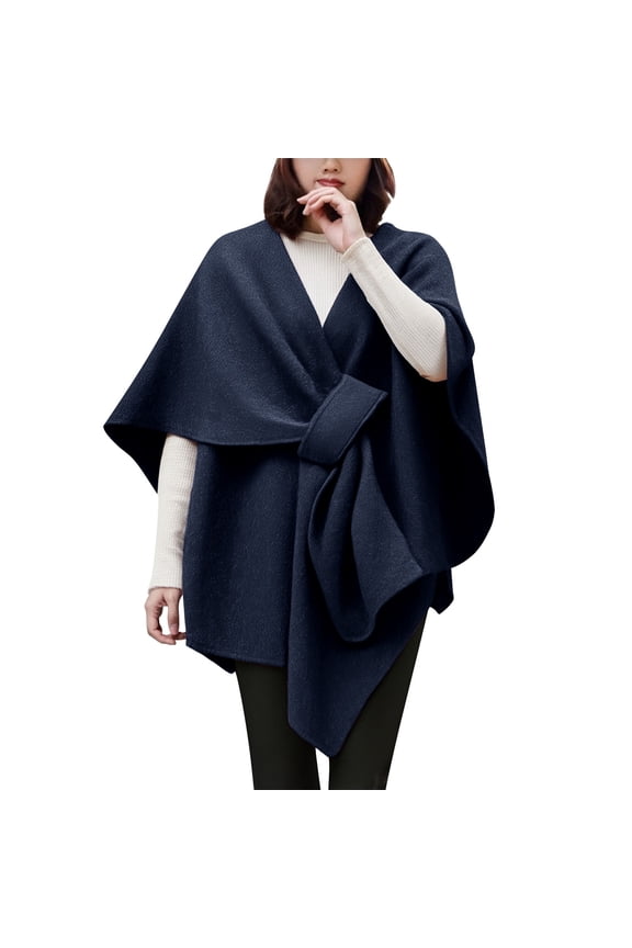 Women's Shawl Wrap Poncho Elegant Soft Open Front Cardigan Shawls for Spring Fall Winter Cross Front Wedding Travel Shawls Cape Navy One Size