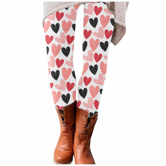 BLOCLOALO Women's Valentine's Day Love Heart Legging Soft Stretchy Pants Stretchy Leggings Valentines Pants Holiday Outfits Valentine Tights Valentine Pants Ankle Elastic Tights Legging Light Pink S