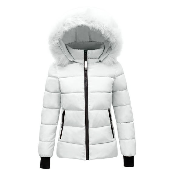 BLOCLOALO Women's Warm Coat Thicken Puffer Jacket Winter Cotton Jacket with Hood Plush Outer Coat Outdoor Skiing Snowboarding Coat Casual Jacket Comfortable Outerwear for Women White M