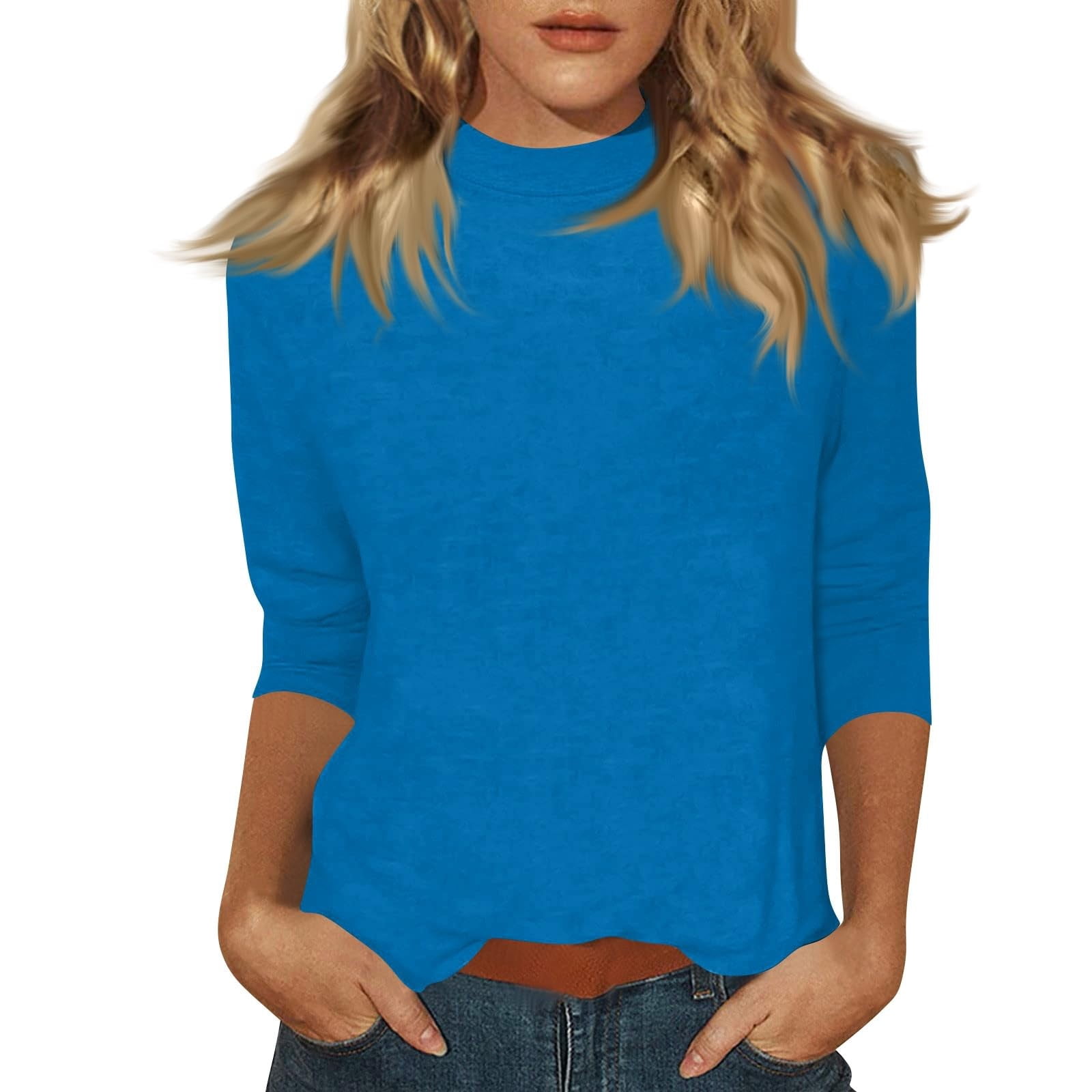 BLOCLOALO Womens 3/4 Sleeve T Shirts Mock Neck Shirts Work Dressy ...