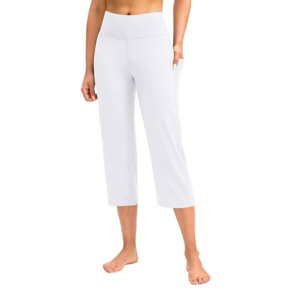 BLOCLOALO Yoga Pants Stretch Pants Pants for Women Yoga with Pockets Plus Size Leggings Straight Leg Crop Yoga Pant Capri Pants Athletic Pants Active Pants White Xl