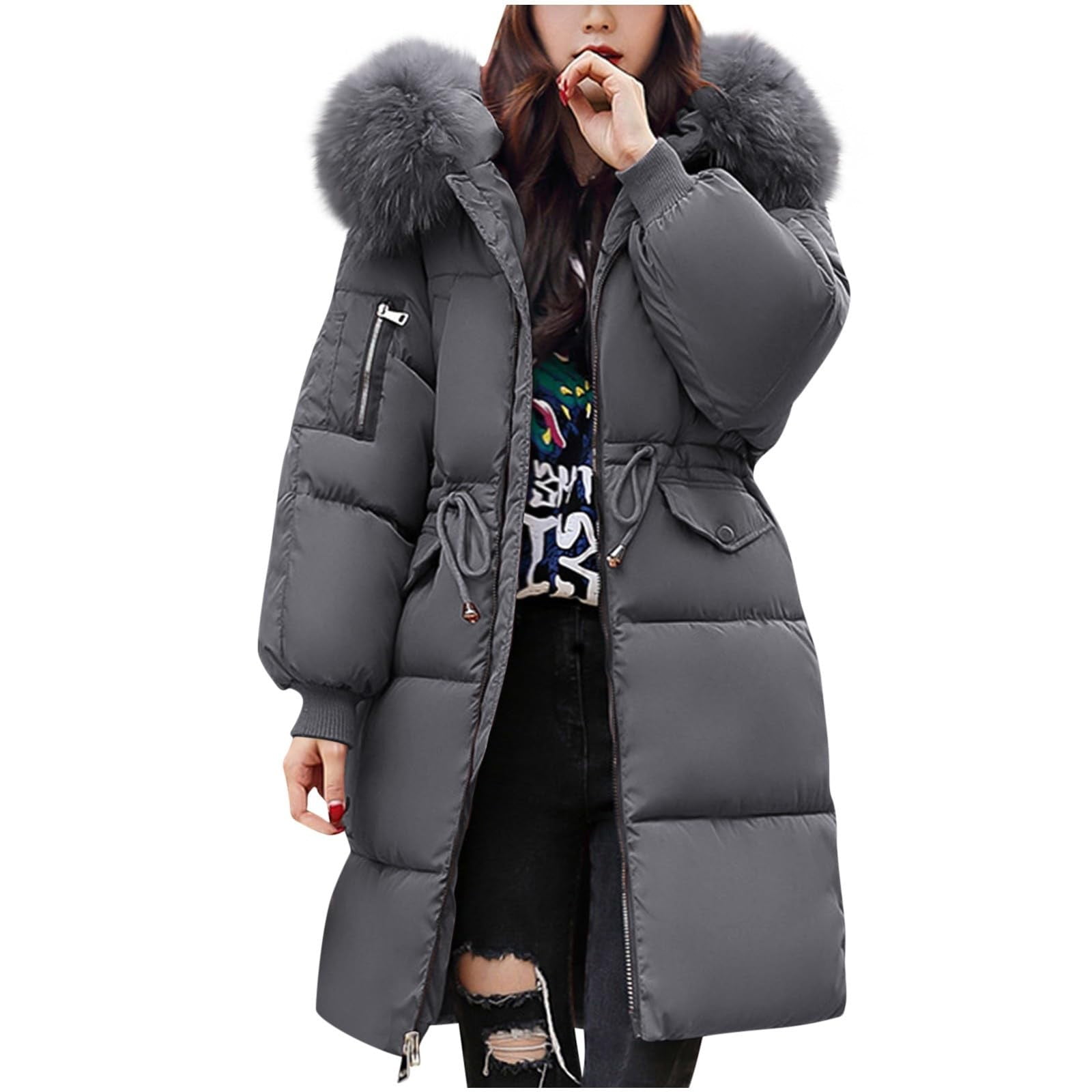BLOCLOALO Zip Up Jacket Winter Mid Lenght Jacket Puffer Coats