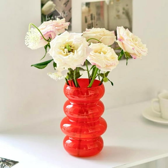 BLOFLO Colored Glass Hydroponic Flower Vase, 7-Inch Opaque Orange Glass, Four-Layer Geometric Glass Floral Vase for Home Décor, Modern Bubble Glass Vase for Home Office Wedding Table (Opaque Orange)