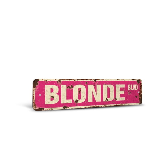 BLONDE BLVD Vintage Style Rustic Street Sign – Hair Blondie Stupid Funny Blondes Retro Decorative Wall Sign for Home, Bar, Garage, or Outdoor Use | 4" X 18" Plastic Road Sign