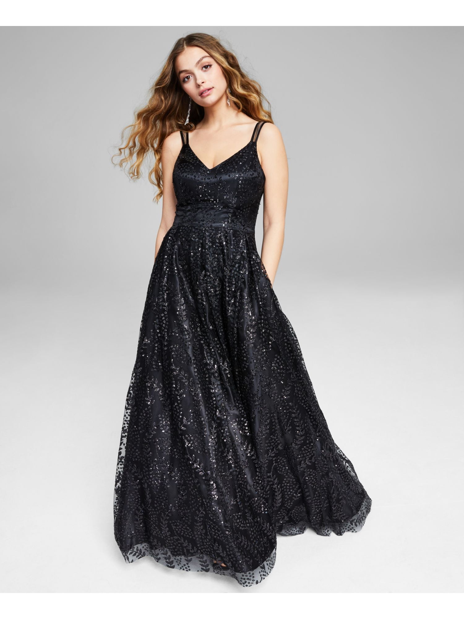 DONNA KARAN NEW YORK Womens Black Sequined Lined Zippered Sleeveless Halter Knee Length Party Sheath Dress main image 1