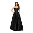 thumbnail image 1 of BLONDIE NITES Womens Black Zippered Pocketed Cage Back Pleated Skirt Lined Spaghetti Strap Sweetheart Neckline Full-Length Formal Gown Dress Juniors 15, 1 of 4