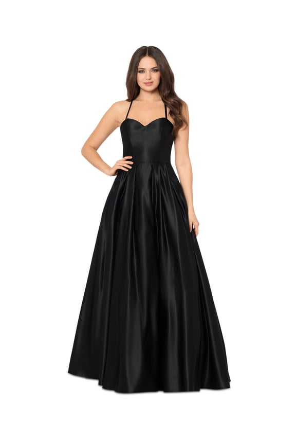 Womens Black Zippered Pocketed Cage Back Pleated Skirt Lined Spaghetti Strap Sweetheart Neckline Full-Length Formal Gown Dress Juniors 15